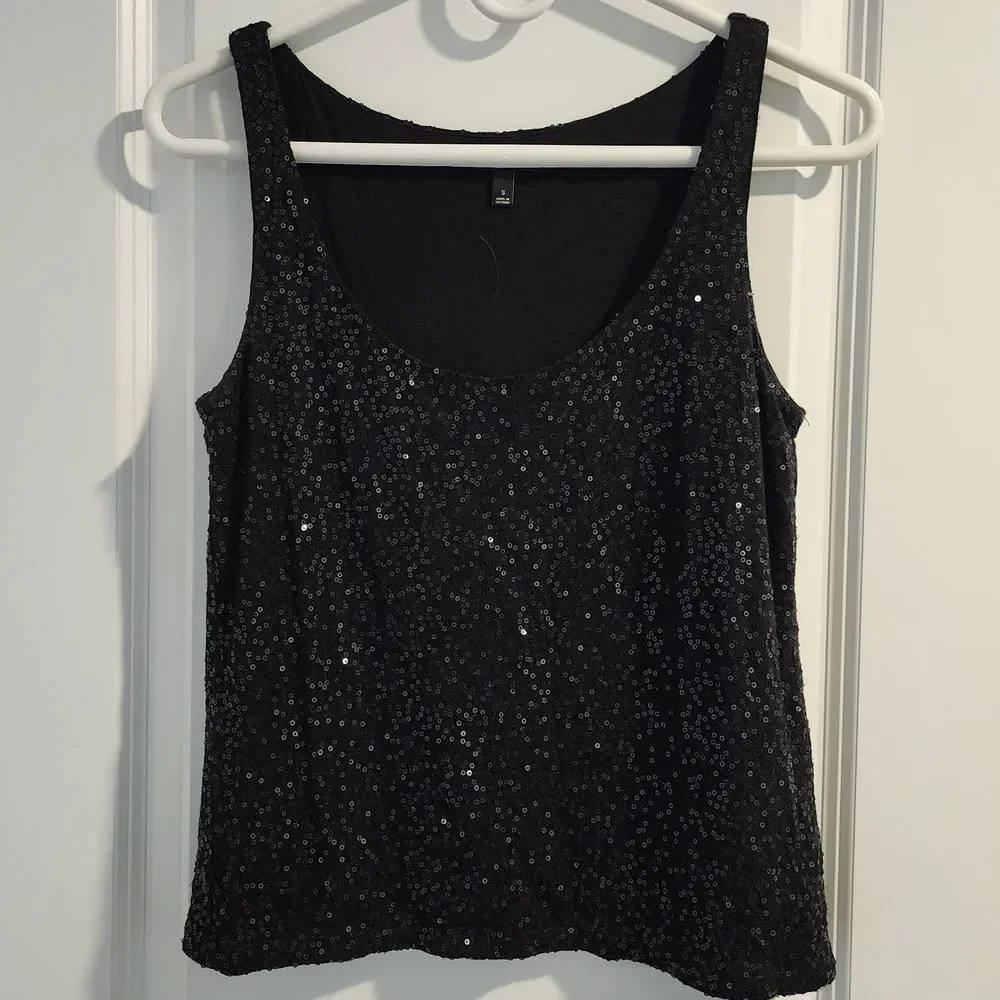 Talbots Sequin Tank Top Sleeveless Sparkly Party Cocktail Black Size S